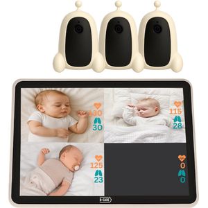 B-Care Nova Sense Touch – Babyfoon Met 3 Camera's – 7.0 Inch HD Touchscreen – Contactloze Hartslag & Ademhalingssensor Met AI-Technologie – Quad Screen – Bewegingszone – Uitbreidbaar Tot 4 Camera’s – Zonder Wifi en App