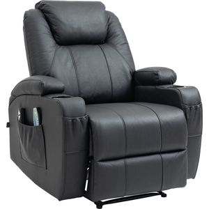 CLP Hepler Fauteuil - Met massagefunctie - Verstelbare rugleuning met voetensteun - TV-fauteuil met warmtefunctie - zwart Echt leer