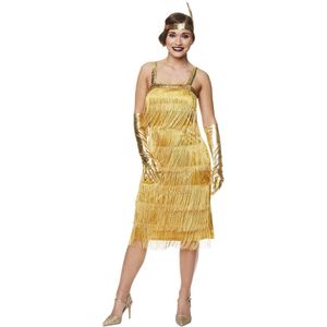 Karnival Costumes 20's Party Jaren 20 Stralende Gouden Flapper Jurk Charleston Kostuum Carnavalskleding Dames - Polyester - Maat XS - 3-Delig Jurk/Handschoenen/Hoofdband