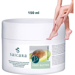 Saicara Foot Butter professionele voetcrème voor droge ruwe voeten - 150m - Klovencrème - Rijk voedend - Met avocado-olie, jojoba-olie en mangopitboter - Geschikt voor diabetici - Vrij van parabenen en kunstmatige kleurstoffen