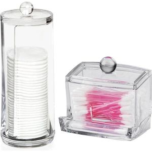 Wattenschijfjes en Wattenstaafjes Houder 2 stuks - Wattenschijfjeshouder - Dispenser - Make Up Remover Pads - Wattenstaafjeshouder