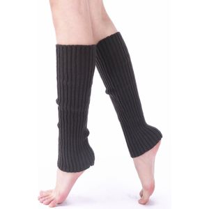 2 paar dames winter gebreide beenwarmers mode warme lange laarzen sokken winter gebreide sokken sport stretch kniehoge dames beenwarmers voor feest yoga ballet schaatsen - Donkergrijs + zwart