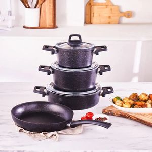 7-delige Pannenset - Pan met Deksel (18/22 cm) - Pan met Deksel (26 cm) - Pan (26 cm) - Zwart