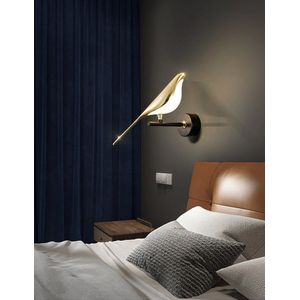 Vogel Wandlamp - Moderne Led Verlichting - 3 Licht Kleuren - Wall Decor - 1 Vogel - Draaibaar - Goud/Zwart - Wandlampen - Muurschildering Verlichting - Decoratie Verlichting