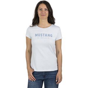 Mustang Dames T-Shirt Alexia C Logo slim fit Blauw L Ronde Hals Volwassenen Basic T-shirt met korte mouwen en ronde hals gemaakt van 100% katoen