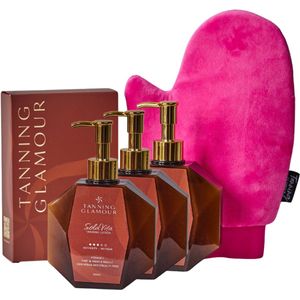 Tanning Glamour Zelfbruiner Bundle TRIO – 3x Lotion + Luxe Applicatiehandschoen (3x200 ml)