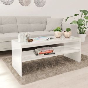 The Living Store Salontafel - Scandinavisch design - Hoogglans wit - 100 x 40 x 40 cm (B x D x H) - Met schap