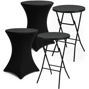 Brixy 2x Stevige Zwarte Statafel + 2x Zwarte Statafelrok - Partytafel - Robuust en Weersbestendig - Inklapbaar - 80cm x 110cm - Feest