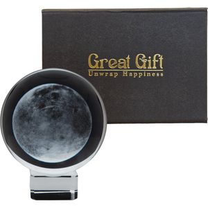 GreatGift® - 3D Maan in Kristallen bol 10cm - In luxe geschenkdoos - Cadeau Voor hem - Cadeau voor Haar - Maan - Ruimte - Astrologie - Op Kristallen standaard