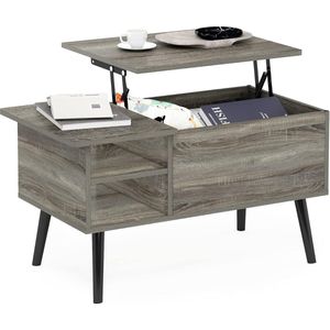 JGS® - Stijlvolle Salontafel met Ophefbare Top en Verborgen Opbergruimte, Frans Eikenhouten Grijs-
