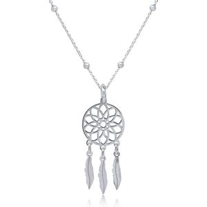 Boho Dromenvanger Ketting van 925 Sterling Zilver voor Dames, Tieners en Meisjes, Inclusief Choker en Veerhanger, Perfect als Cadeau