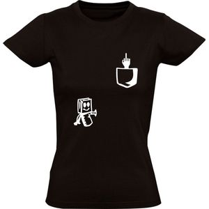 Poppetje met middelvinger uit borstzakje Dames T-shirt | gezichtsbedrog | optische ilusies | pop
