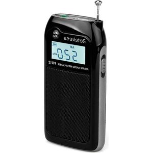 Draagbare FM AM Radio - Oplaadbare Batterij - Mini Radio - TF Card Support - Zwart