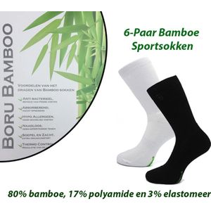 Origineel Bamboe Sportsokken 6-Paar in Zwart Kleur-Maat 43-45