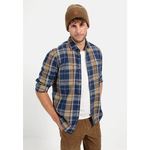 camel active - Controleer - Overhemd - Blauw Bruin - Katoen, Regular Fit