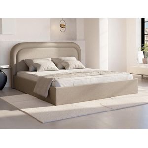 Vente-unique Bed met opbergruimte 160 x 200 cm - Gevlamde stof - Beige - FIREZA L 172 cm x H 90 cm x D 215 cm