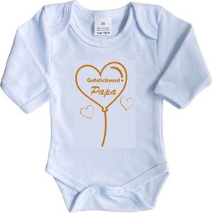 La Petite Couronne Romper Lange Mouw ""Gefeliciteerd Papa"" Unisex Katoen Wit/tan Maat 56