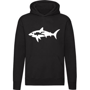 Zwemmen met een haai | duiken | duiker | haai | dier | Unisex | Trui | Hoodie | Sweater | Capuchon | Zwart