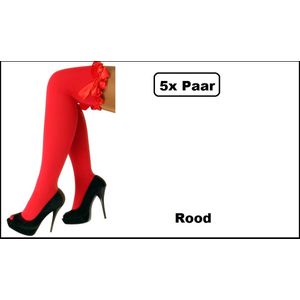 5x Paar overknie kousen rood met strikje - Stay-up - Dans thema party fun feest festival optocht verjaardag