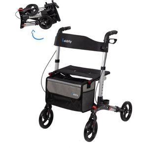 ELDRLY Lichtgewicht Opvouwbaar Rollator + Gratis Wandelstokhouder - incl Rollatortas - voor Binnen en Buiten gebruik