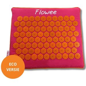 Flowee Spijkermat klein ECO - Fuchsia met Oranje - Vulling Kokosvezels & Boekweitkaf - 44x37 cm - Acupressuur Mat - Spijkerbed - Acupunctuur - Shakti Massage - Vijf jaar Garantie