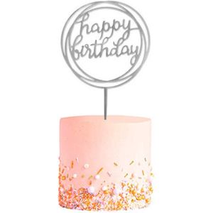 Happy Birthday TaartTopper Zilver TaartDecoratie Cake Topper Taart Topper Decoratie Verjaardag Versiering – 1 Stuk