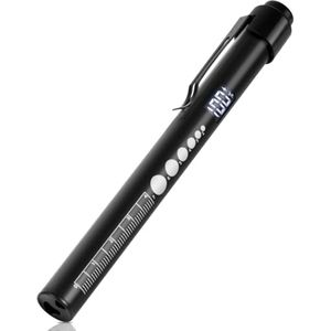 Flintronic Medische upillenlamp, 1 stuks, diagnostische lamp met digitaal display, pupilmeter en liniaal, oplaadbare USB-led-penlamp voor verpleegsters, studenten, artsen (zwart)