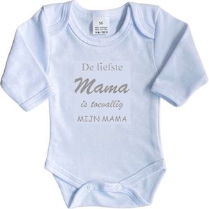 La Petite Couronne Romper Lange Mouw ""De liefste mama is toevallig mijn mama"" Unisex Katoen Wit/grijs Maat 56