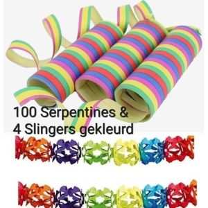 100 Serpentines Gekleurd & 2 Slingers , Carnaval, Verjaardag, Themafeest.