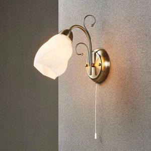 Lindby - wandlamp - 1licht - glas, metaal - H: 22.5 cm - E14 - wit, klassiek messing