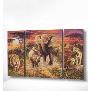 Painting Expert® Schilderen op nummer Volwassenen - Schilderen op nummer Kinderen - Drieluik Afrika - 80x150cm - Exclusief Lijst (24 kleurtjes)