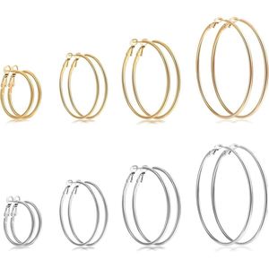 Set van 8 paar zilveren hoepel oorbellen - Hoepel oorbellen set met zilver en goud - Dames oorbellen 925 zilver