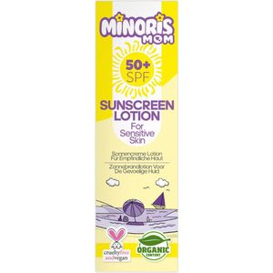 Minoris MOM Zonnebrandlotion SPF 50+ | Biologisch, Natuurlijk & Minerale Inhoud | Zonnebescherming voor Gevoelige Huid, Primer Geschikt, Hypoallergeen, Vegan, Rifvriendelijk, Waterbestendig, Dermatologisch Getest - 150 ml