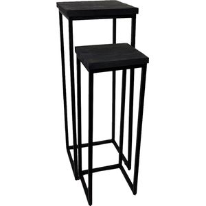 by Mooss - Zuil - Set van 2 - 38 x 38 x 104 cm - 30 x 30 x 84 cm - Industrieel - Hout - Metaal - Zwart - Plantenstandaard - Bijzettafel