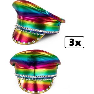 3x Luxe Pet regenboog metallic met stenen - festival pride thema feest fun rainbow carnaval feest