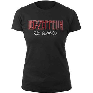 Led Zeppelin - Logo & Symbols Dames T-shirt - M - Zwart