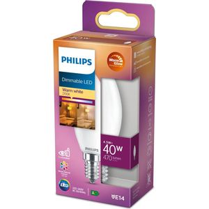 Philips - LED lamp - WarmGlow - E14 - Kaars B35 - Dimbaar - 4.5W (40W) - 2200-2700K