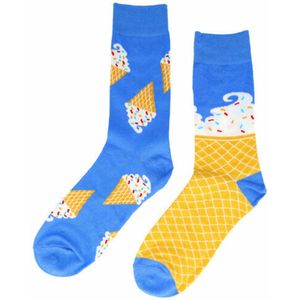 Sokken katoen - ijsjes print - blauw geel wit - maat 38-45