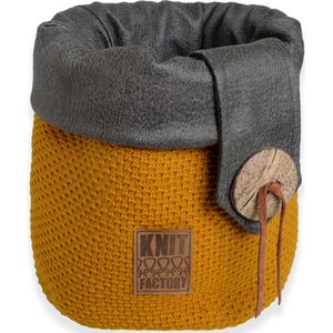 Knit Factory Lynn Gebreide Mand - Opbergmand - Plantenmand - Oker - 35 cm