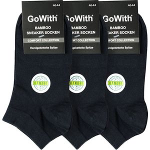 GoWith-3 paar-Bamboe Sport Enkelsokken-Sneaker Sokken-Zwart-Maat 43-46