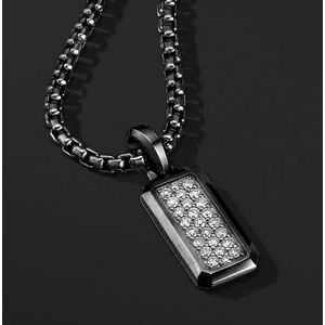 Heren Ketting met Diamant Hanger (Zirkonia) - Minimalist - Zwart - Kettingen Dames - Cadeau voor Man - Mannen Cadeautjes