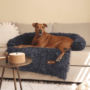Fluffy hondenmand voor op de bank, bed en grond | Luxe hondenkussen van vegan materiaal & wasmachine-vriendelijk | XS in donkergrijs van Pelsbarn