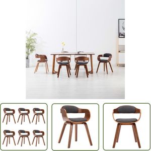 The Living Store Eetkamerstoelen - Set van 6 - Donkergrijs - Gebogen Houten Frame - 49x51x70cm