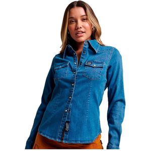 Superdry Denim Western Shirt Met Lange Mouwen Blauw XS Vrouw