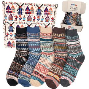 Tutti Footi - Warme Winter Sokken set 'Bjorn' - 5 paar Nordic Socks - Dames/Heren maat 39-42 - Huissokken/Wandelsokken