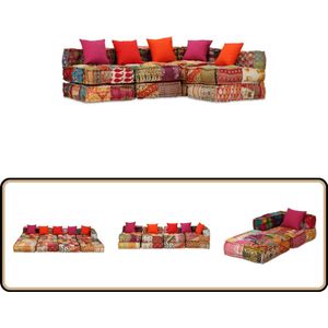 vidaXL Modulaire Patchwork Vierzitsbank Modulaire Bank - Slaapbank - Lounge Bank - Multifunctionele Bank - Patchwork Bank