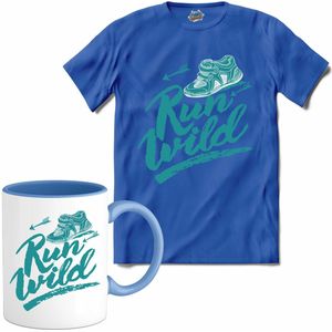 Run Wild | Hardlopen - Rennen - Sporten - T-Shirt met mok - Unisex - Royal Blue - Maat L