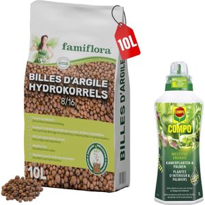 Compo vloeibare meststof voor kamerplanten en palmen met Famiflora hydrokorrels 10 liter - Voor balkonplanten - Kamerplanten - Terrasplanten - Sterke bodem