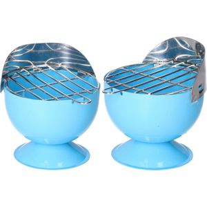 Set van 2x stuks asbak als BBQ vorm metaal 12 cm blauw voor binnen/buiten