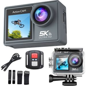 NexZone - Action Camera - Waterdicht 30m - 5K Ultra HD - Actie Camera - 60fps - Wifi - Onderwatercamera - Actioncam - Dubbel Scherm - Beelstabilisatie - Incl. Accessoires